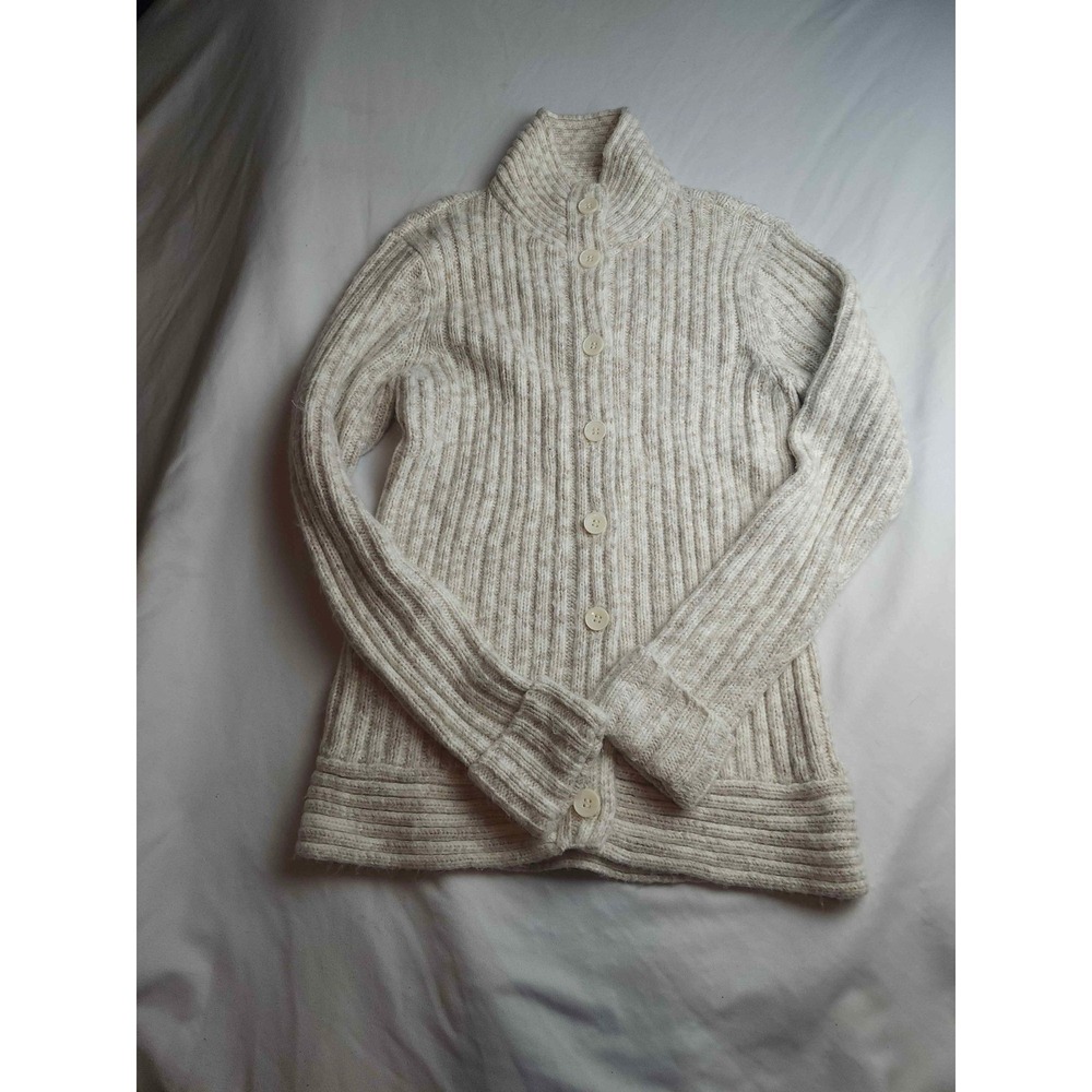 Michael Stars Ribbed Button Front Cardigan Sweater Cream Angora Blend Womens 2